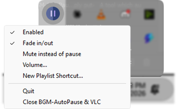 BGM-AutoPauser system tray menu example
